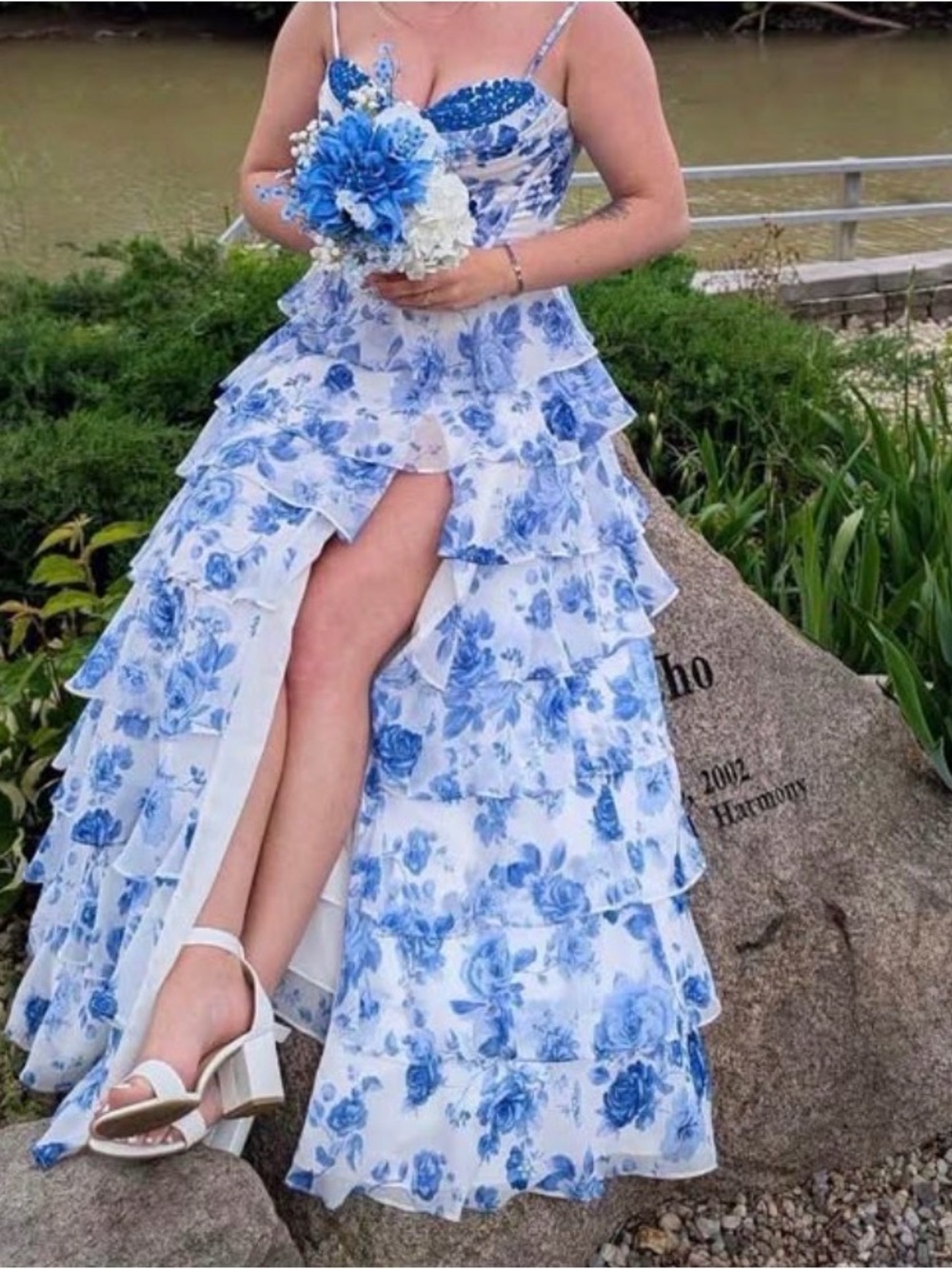Blue Floral Dillards Prom Dress